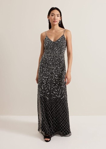 Phase Eight Alexia Sequin Embelished Dress Black Australia | NG9325016